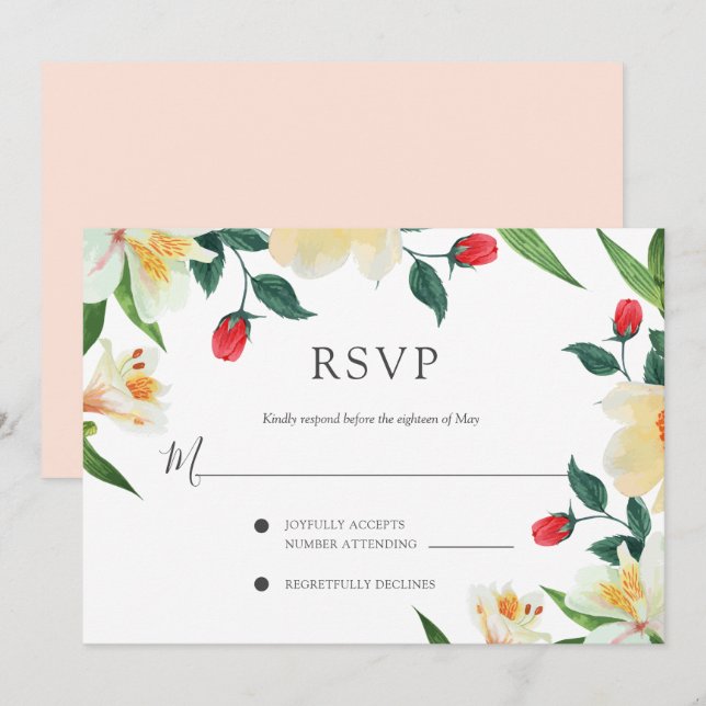 Djupt sommarbröllop, färgrik blommig ram RSVP Inbjudningar (Fram/baksida)