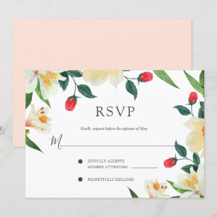 Djupt sommarbröllop, färgrik blommig ram RSVP Inbjudningar