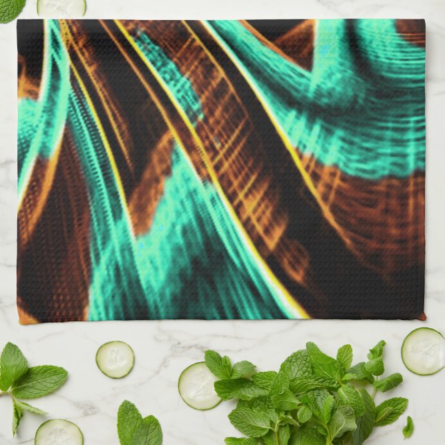 Djupt tvinnade band akvamarin och kaffeodlingar kökshandduk (Vikta)