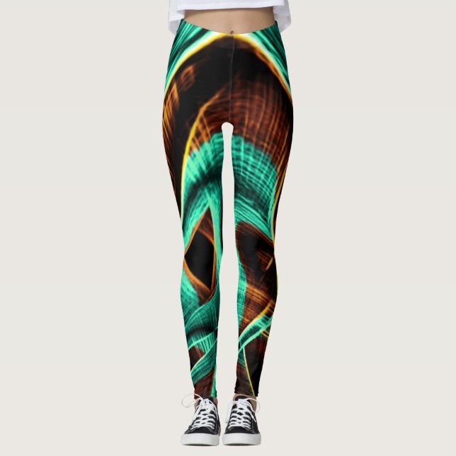 Djupt tvinnade band akvamarin och kaffeodlingar leggings (Framsida)