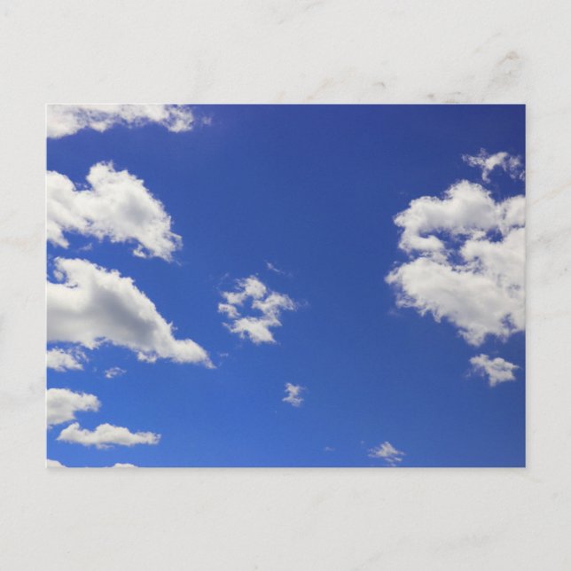Djupvita fluffymoln från Blå himmel, foto Vykort (Framsida)