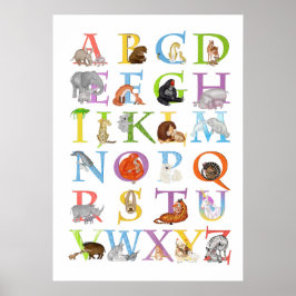 Djur ABC barnkammare och barnrum posters (blå)