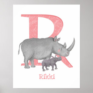 Djur ABC R är för noshörningstryck Poster