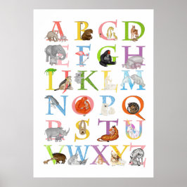 Djur ABC väggbonde för barnkammare och barnrum Poster