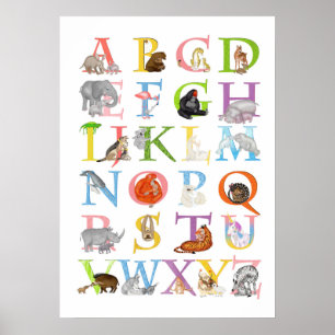 Djur ABC väggbonde för barnkammare och barnrum Poster