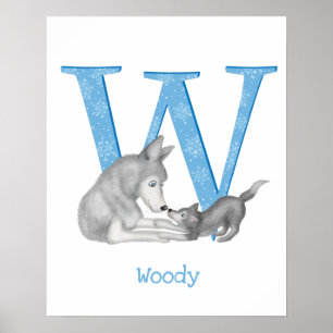 Djur ABC W är för vargutskrift Poster