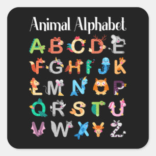 Djur Alphabet Learning ABC Animals Fyrkantigt Klistermärke