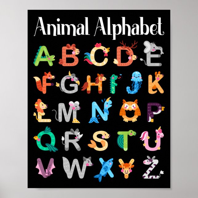 Djur Alphabet Learning ABC Animals Poster (Framsidan)