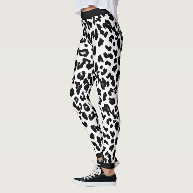 Djur älskare Leopard Print Black and White Leggings (Vänster)