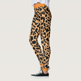 Djur älskare Leopard Print Black on Light Orange Leggings