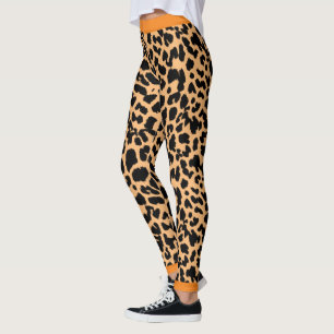 Djur älskare Leopard Print Black on Light Orange Leggings