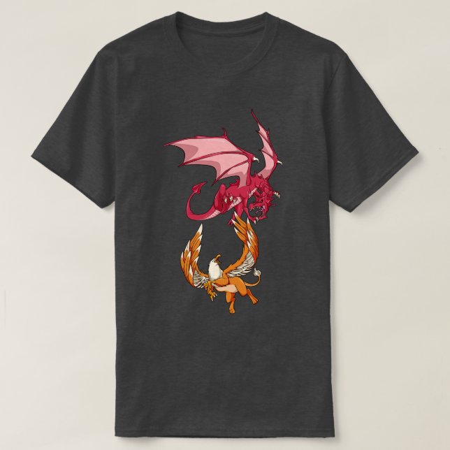 Djur av mytologi draon kontra griffin t shirt (Design framsida)