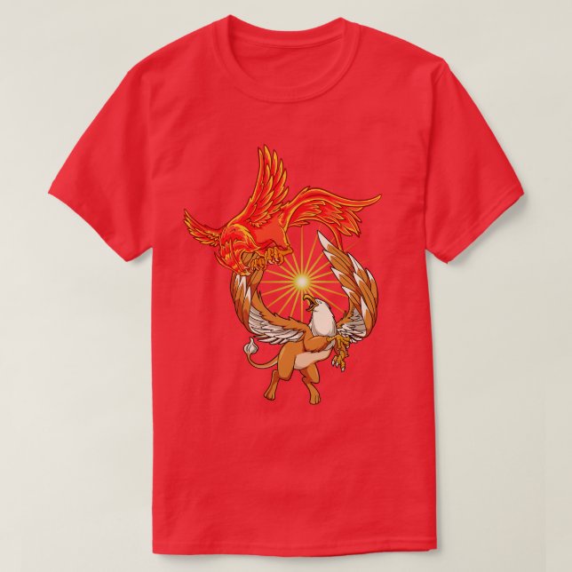 Djur av mytologi foenix mot griffin t shirt (Design framsida)