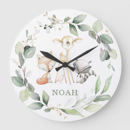 Djur av visemisk skog Greenery Boy Girl Room Stor Klocka