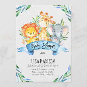 Djur baby showerinbjudan för djungel inbjudningar