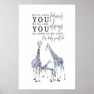 Djur barnkammare affisch, Safari tema, Giraff fami Poster