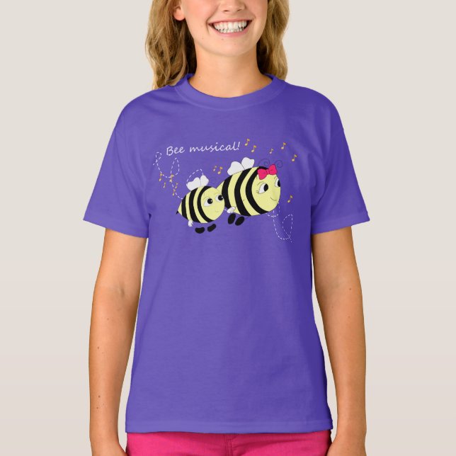 Djur, Bee Musical Lila Barn T-Shirt (Framsida)