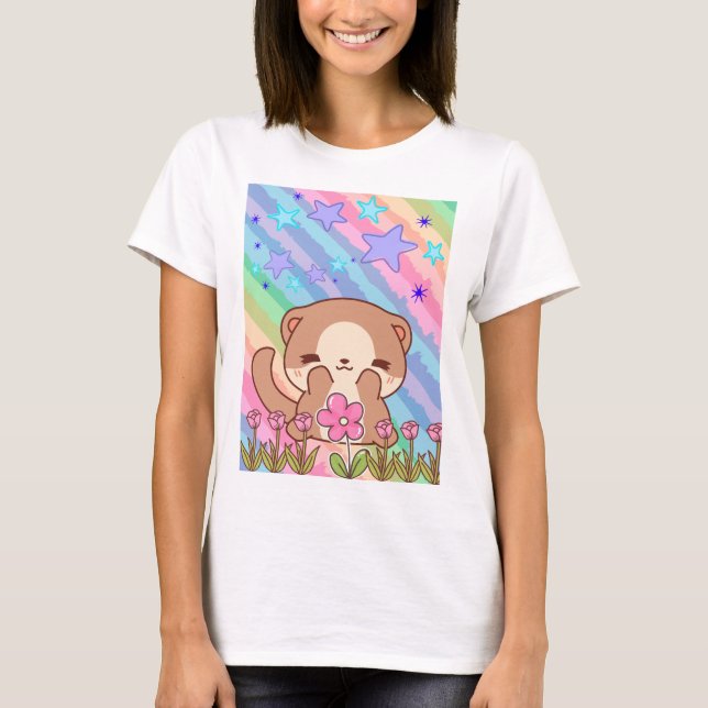 djur, blommor, färglösa t shirt (Framsida)