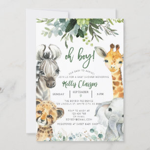 Djur Djungel Safari Åh Pojke Baby Shower Inbjudningar
