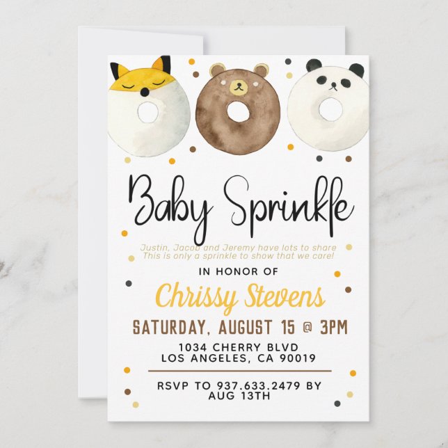 Djur Donut Baby Sprinkle Bröllopsinbjudan Inbjudningar (Framsida)