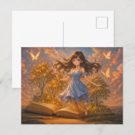 Djur flicka med magiska bok-krafter helg vykort
