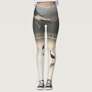 Djur för kranfågeldjurliv All över tryckdamaske Leggings