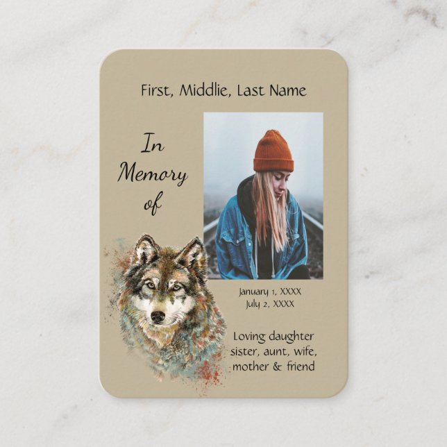 Djur för Varg av vattenfärg på minneskort Visitkort (Framsida)