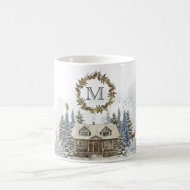 Djur för vinterkabinskog med monogramen kaffemugg (Center)