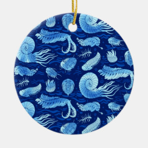 Djur från antika havet: Trilobites, Anomalocaris. Julgransprydnad Keramik