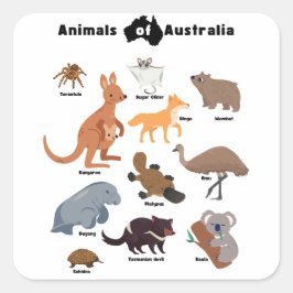 Djur från Australien Aussie Wildlife Fyrkantigt Klistermärke