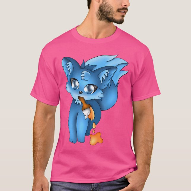 Djur från Cute Blue Paint Fox T Shirt (Framsida)
