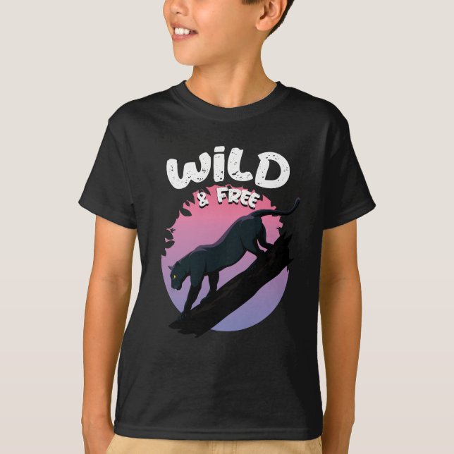 Djur från djungeln vild och Free Black Panther T Shirt (Framsida)