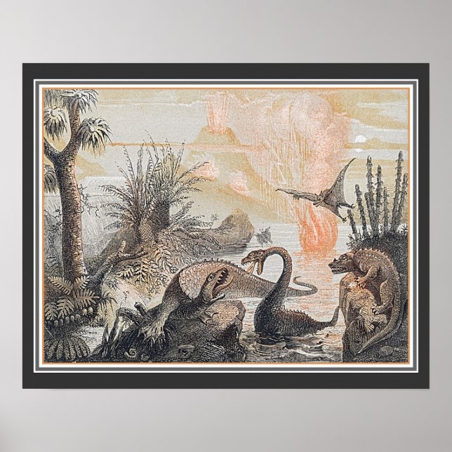 Djur från Prehistorisk värld ca 1920-talet Poster (Framsidan)