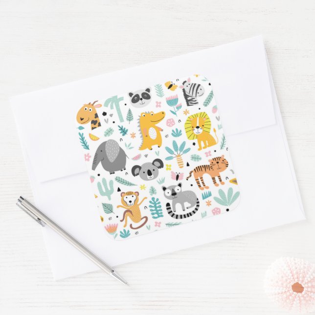 Djur från regnskog fyrkantigt klistermärke (Kuvert)