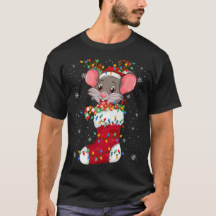 Djur från Santa Hat Råtta vid sockeln Julafton Trä T Shirt