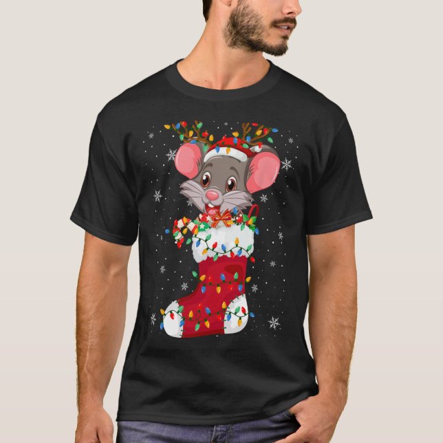 Djur från Santa Hat Råtta vid sockeln Julafton Trä T Shirt (Framsida)