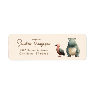 Djur Hippo Bird Safari Returadress Etikett