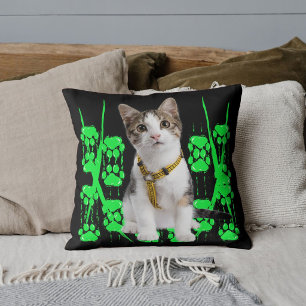 Djur Husdjur Katt Foto Lime Mönster Svart Anpassad Kudde