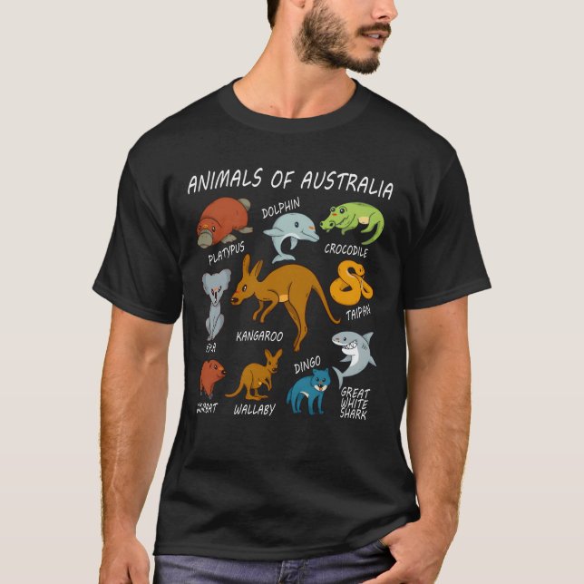 Djur i Australien retro T Shirt (Framsida)