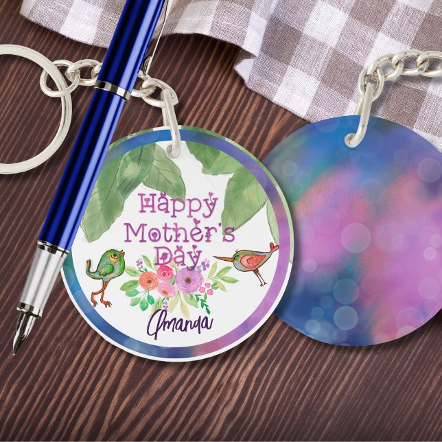 Djur i Blommigten Mors dag (Whimsical Mother's Day Floral Birds Keychain)