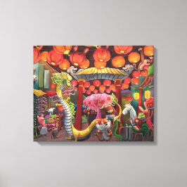 Djur i China Town Canvastryck