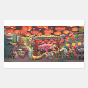 Djur i chinaTown Rektangulärt Klistermärke