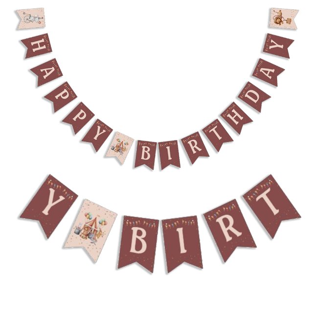 Djur i Circus Barns födelsedag Party Vimplar (Whimsical Animals Circus Kids Birthday Party Bunting Flags)