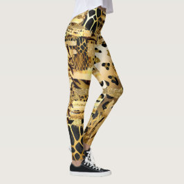 Djur i glitter i Leopard guld, mönster Leggings