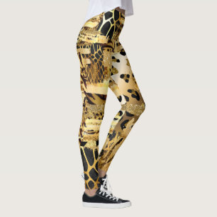 Djur i glitter i Leopard guld, mönster Leggings