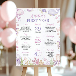 Djur i rosa under milstolpen Sea Party Poster