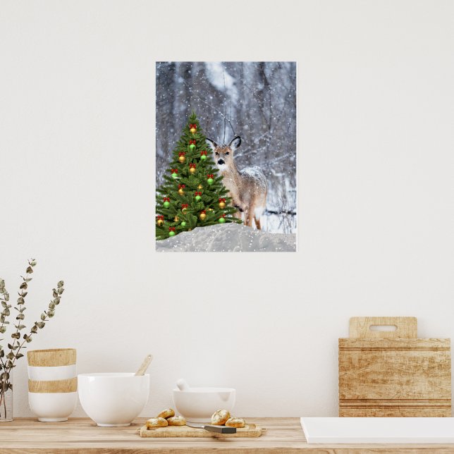 Djur i skogen med julgran firande vykort poster (Kök)