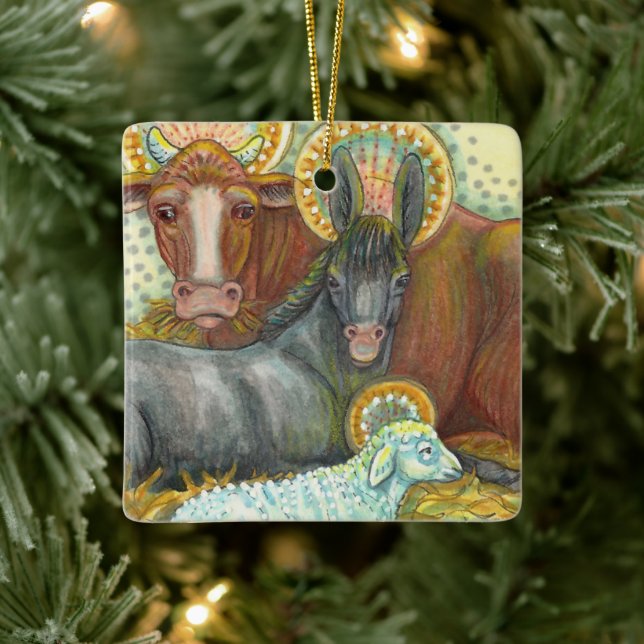 DJUR I STABIL, OX, DONKEY & SHEEP JULGRANSPRYDNAD KERAMIK (Träd)