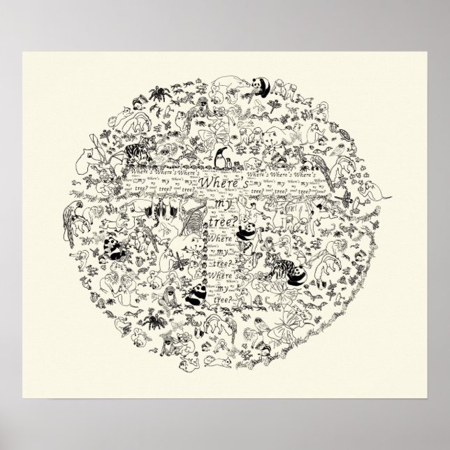 Djur i Träd planeten Earth Teckning Art Poster (Framsidan)