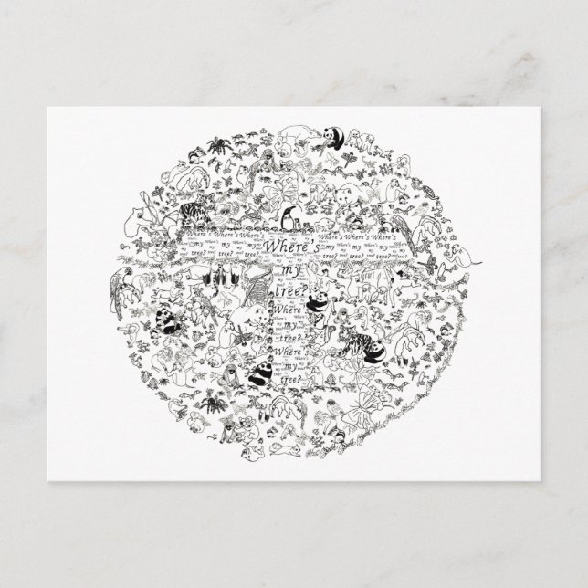 Djur i Träd planeten Earth Teckning Art Vykort (Framsida)